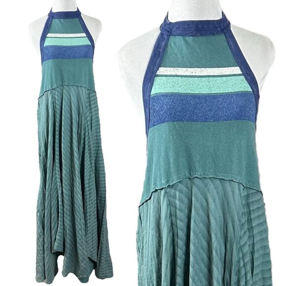 Free People Surf's Up Maxi Dress in Ocean Combo Retro 70s Bohemian Beach Small - Picture 2 of 14
